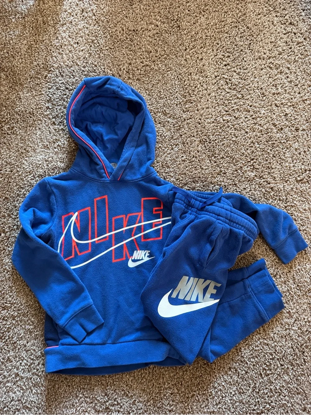 Nike Kids Blue Hoodie & Jogger Set with White & Red Logo